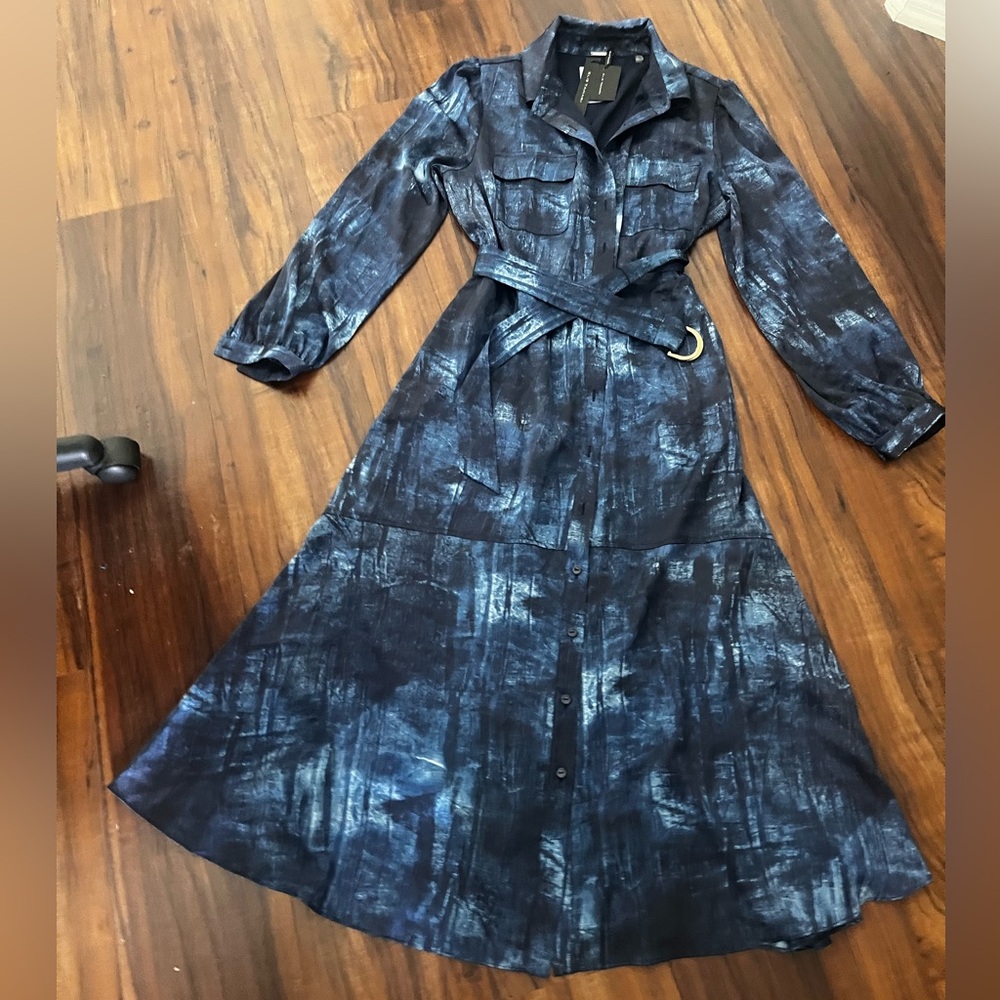 New Elie Tahari Navy and White Women's Dress size L - Picture 9 of 16